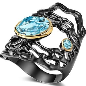 Unique Design Crystal Statement Ring,  Venetian Gun Black Color Cocktail Ring